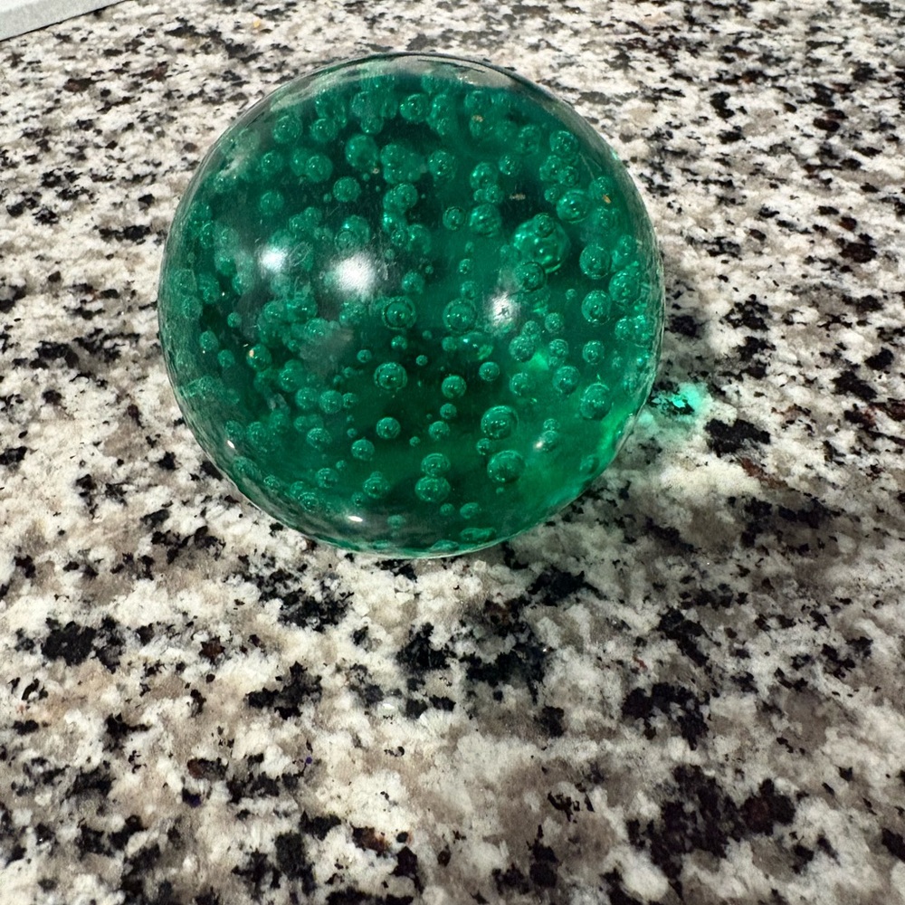 Vtg Green Glass Bubble paper weight